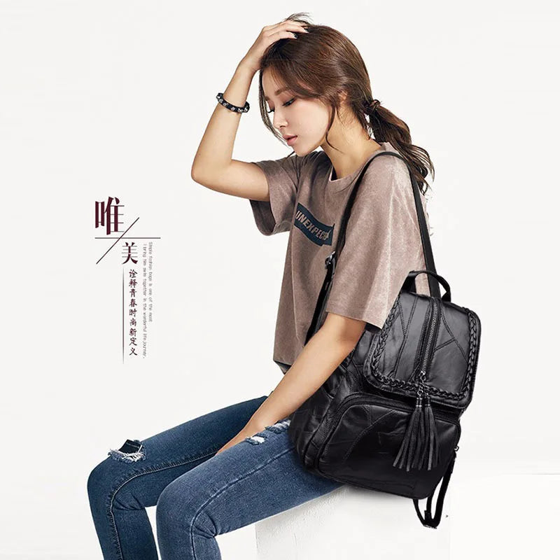 New Fashion Leisure Women's Simple Backpack Travel Soft Pu Leather Handbag Shoulder Bags for Women Girls School Bag