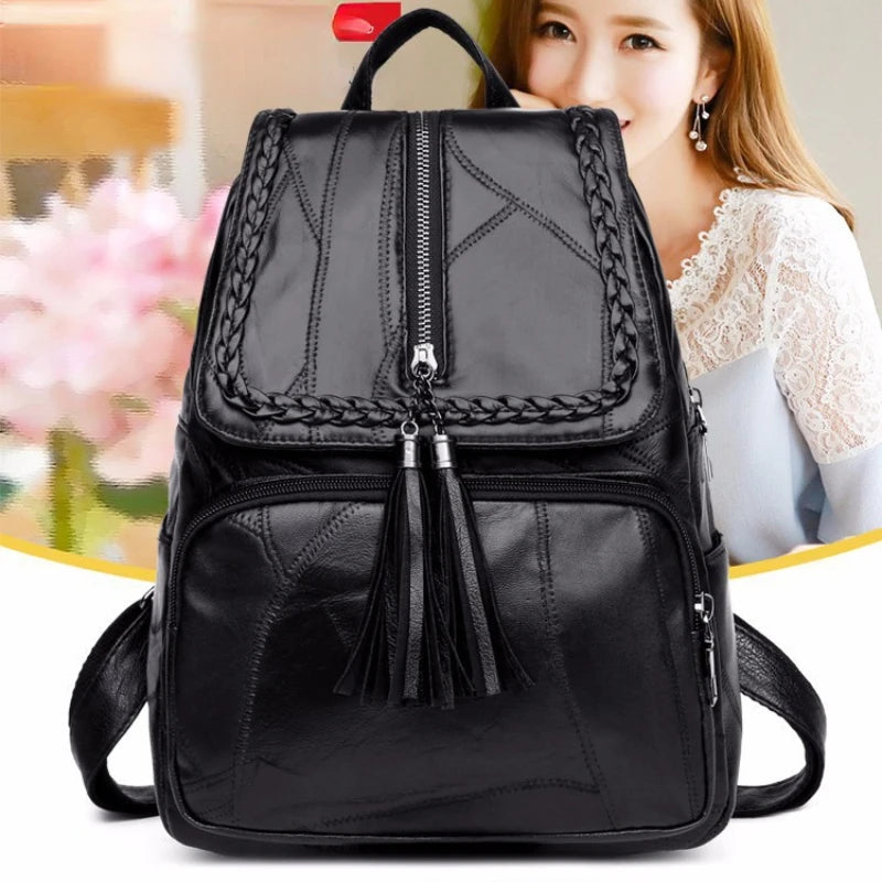 New Fashion Leisure Women's Simple Backpack Travel Soft Pu Leather Handbag Shoulder Bags for Women Girls School Bag