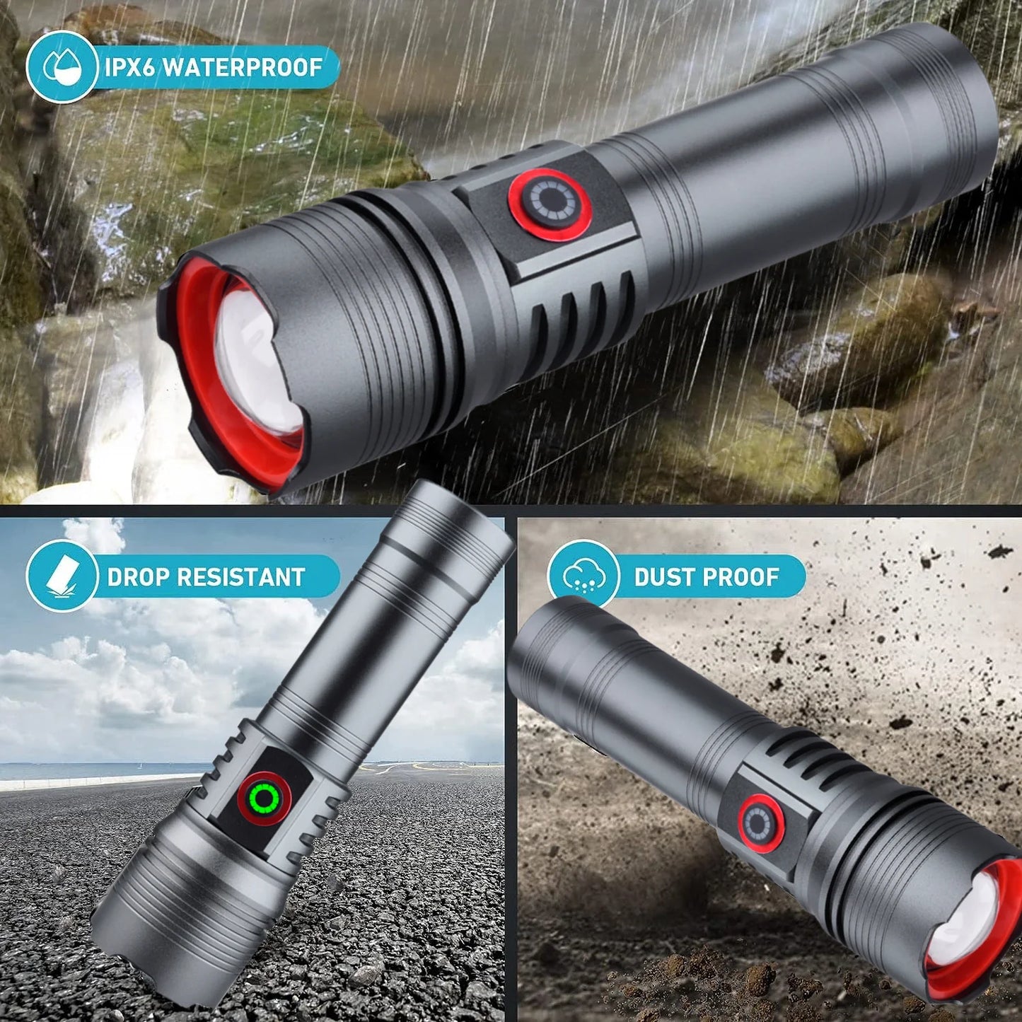 High Power LED Flashlight Strong Light Lantern USB Rechargeable Long Range Tactical Torch Most Powerful Lamp For Fishing Hunting
