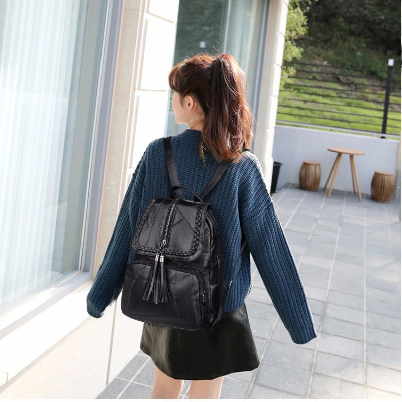 New Fashion Leisure Women's Simple Backpack Travel Soft Pu Leather Handbag Shoulder Bags for Women Girls School Bag